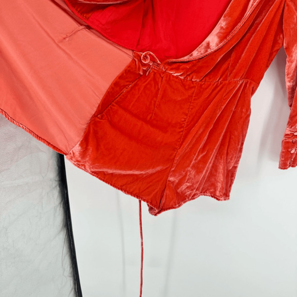 Free People Viola Velvet Romper Size S Orange Long Sleeve Tassels Boho Festival - Picture 11 of 15